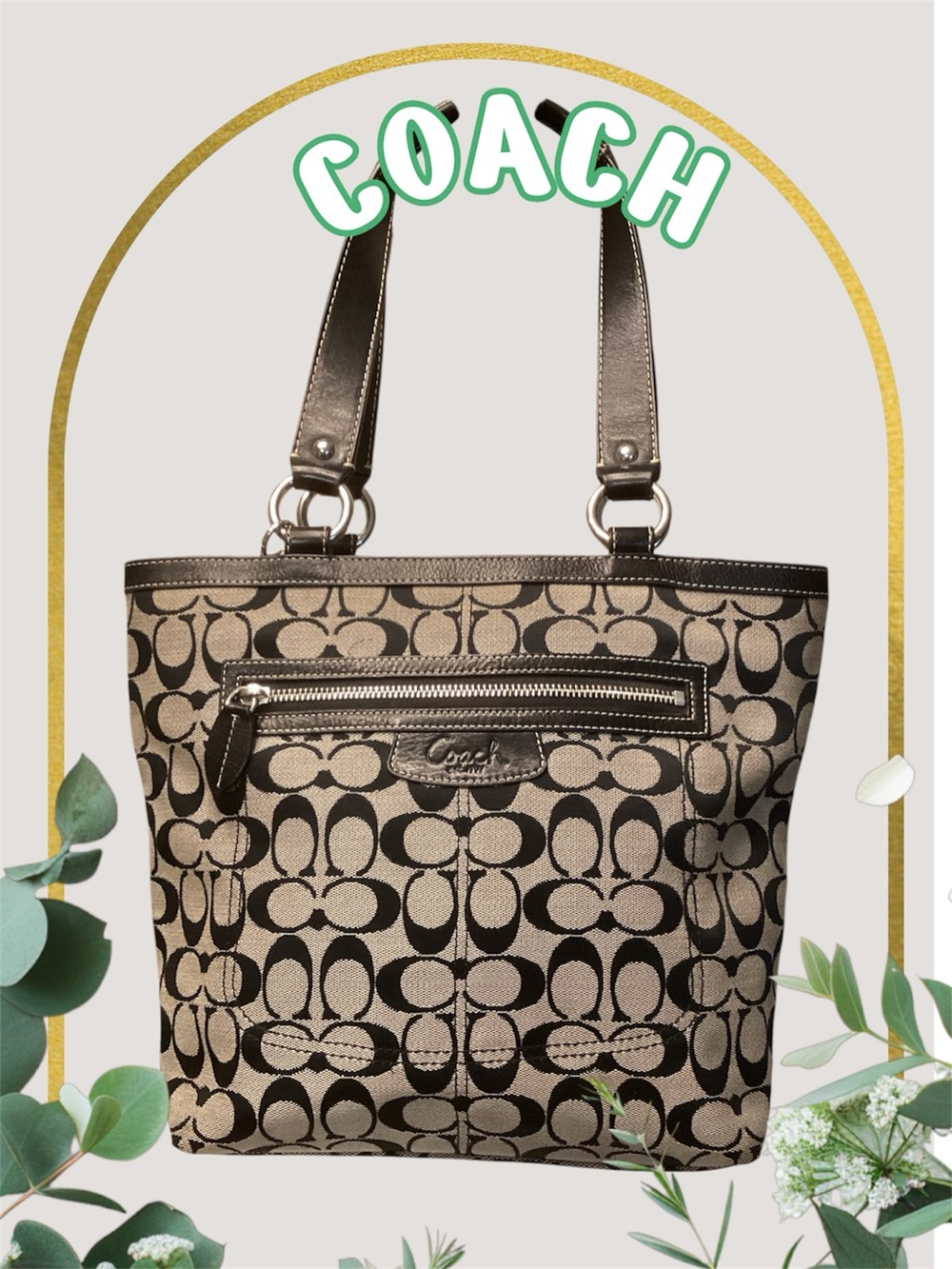 Vintage Y2K style Coach Penelope Medium Tote in black gray signature C